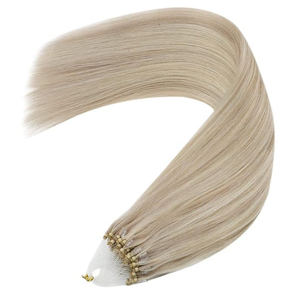 YoungSee Micro Link Hair Extensions Human Hair Blonde Micro Bead Hair Extensions Real Human Hair Blonde Highlights Ash Blonde Micro Ring Hair Extensions Silky Straight 18In Bead Hair Extension 50g 50s