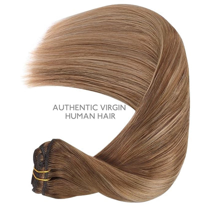 WENNALIFE Clip in Hair Extensions Real Human Hair, 20 Inch 120g 7pcs Human Hair Extensions Clip In Human Hair, Balayage Chestnut Brown Mixed Dirty Blonde Hair Extensions Clip In Real Hair Remy Human