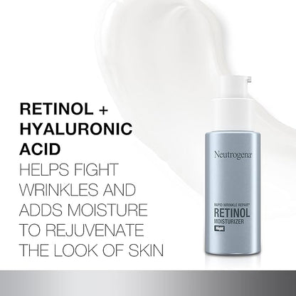 Neutrogena Rapid Wrinkle Repair Retinol Face Moisturizer Night Cream, Anti-Aging Face Cream with Retinol & Hyaluronic Acid, 1 fl. oz + Trial Size Hydro Boost Facial Cleanser, 0.5 fl. oz