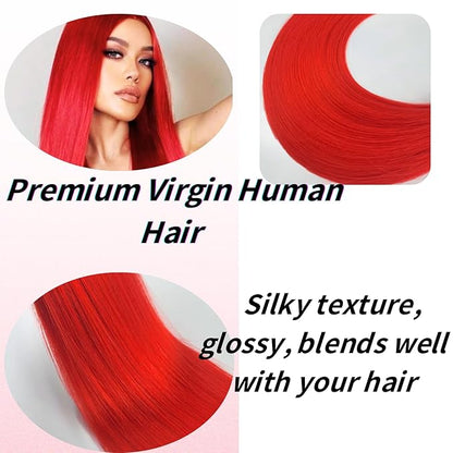 Red Tape in Hair Extensions Human Hair Soft And Silky 14 Inch Invisible Colored Tape in Human Hair Extensions