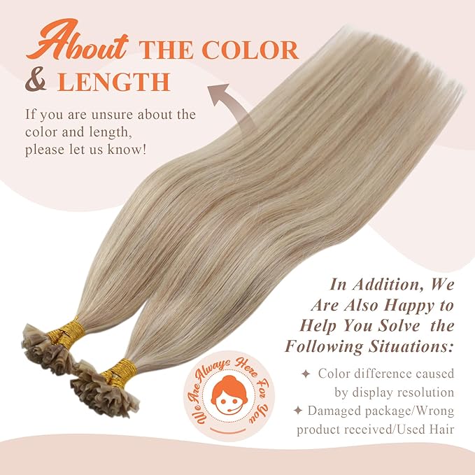 Sunny Hair U Tip Hair Extensions Blonde UTips Hair Extensions Human Hair Ash Blonde Highlight Bleach Blonde K Tip Hair Extensions Real Human Easy to Curl 20inch 50g
