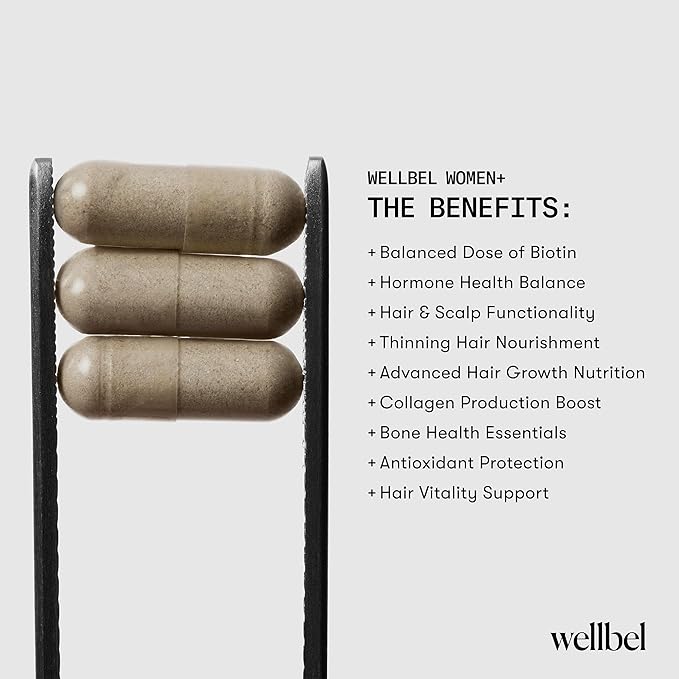 WELLBEL Women + Clean Supplement for Hair, Skin, and Nails, Vegan, Gluten Free, Non GMO 90 Count