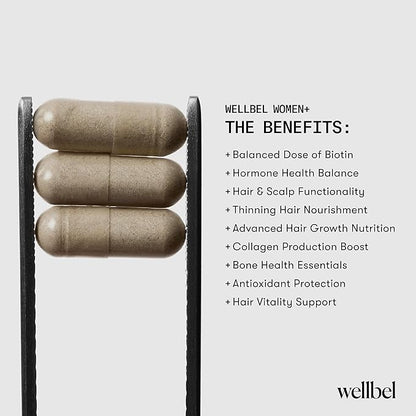 WELLBEL Women + Clean Supplement for Hair, Skin, and Nails, Vegan, Gluten Free, Non GMO 90 Count
