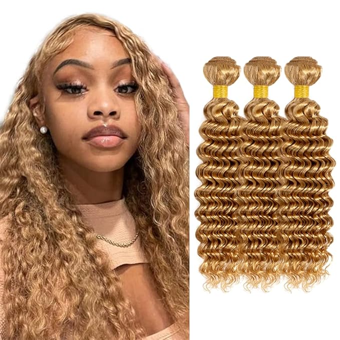 #27 Blonde Bundles Human Hair Water Wave Bundles 30 32 34 Inch Unprocessed Brazilian Virgin Hair Weave 3 Bundles 50 Grams Per Bundle Honey Blonde Human Hair Extensions