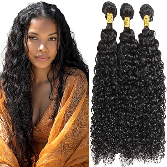 Water Weave Bundles Human Hair Color 1B Human Hair Bundles Water Curly Weave Brazilian Soft and Silky for Black Women 10 12 14 Inch