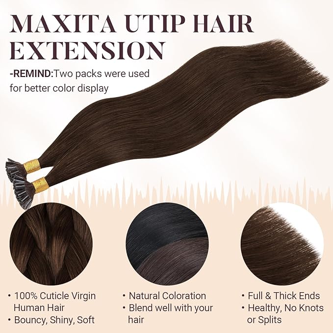MAXITA U Tip Hair Extensions Human Hair, Chocolate Brown Hair Extensions Real Human Hair, 50g/50 Strands/Pack, 18 In Virgin Human Hair