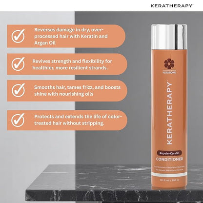 KERATHERAPY Keratin Infusion Repair Conditioner, 10.1 fl. oz., 300 ml - Repairs Dry, Damaged or Frizzy Hair with Caviar Extract, Argan Oil & Kerabond