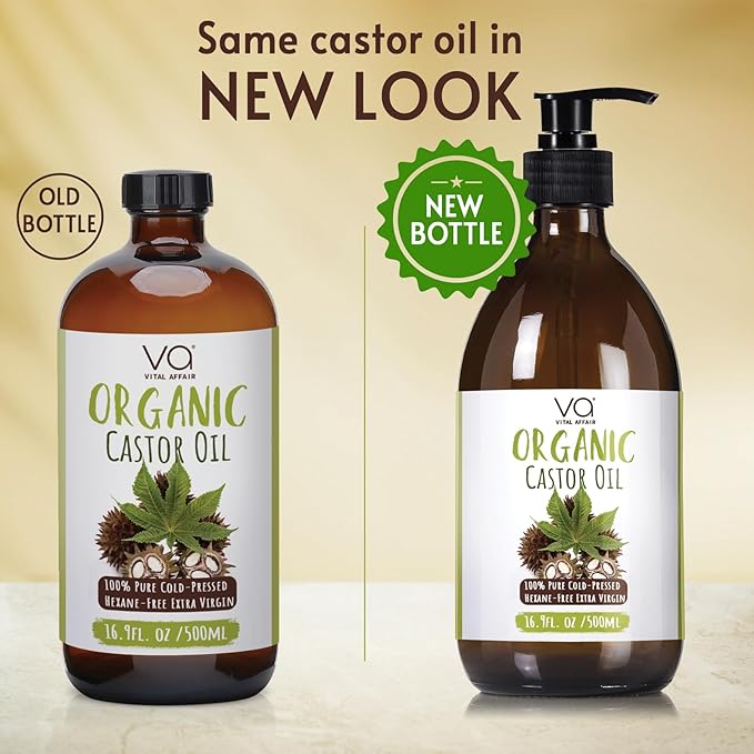 Pure Castor Oil Organic Cold-Pressed Unrefined Glass Bottle with 100% Cotton Flannel Wrap – Waist & Neck Castor Oil Packs Hexane-Free.