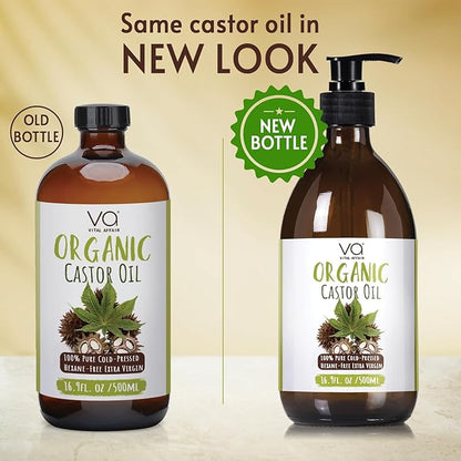 Pure Castor Oil Organic Cold-Pressed Unrefined Glass Bottle with 100% Cotton Flannel Wrap – Waist & Neck Castor Oil Packs Hexane-Free.