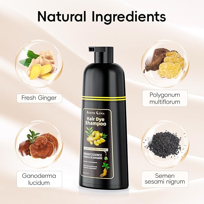 IIIMEIDU Darkbrown Hair Dye Shampoo 3 in 1, Natural Hair Dye Semi Permanent Hair Color, Gray Hair Cover Up, Ginger Essence shampoo for Color Treated Hair for Women and Men (500ml) 1