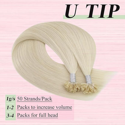 YoungSee U Tip Blonde Hair Extensions U Tips Human Hair Extensions Platinum Blonde Utips Hair Extensions Real Human Hair Blonde Hot Fusion Hair Extensions Blonde K Tip Hair Extensions 18In 1G/S 50G