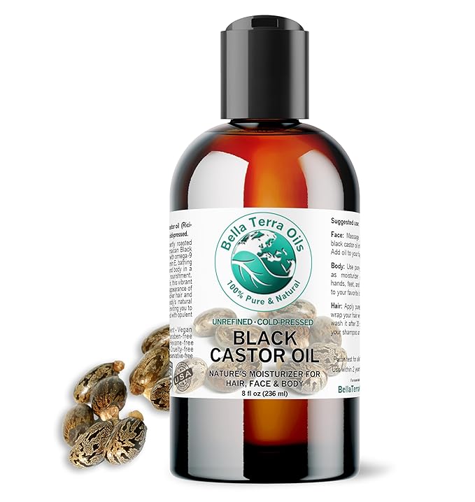 Bella Terra Oils - Black Castor Oil 8 oz - Dive into the Essence of Cold-Pressed Nourishment, Abundant in Essential Vitamins