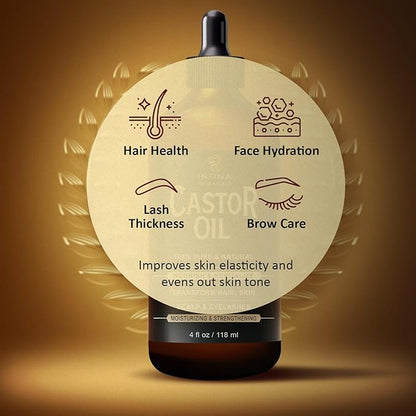 Pure Cold Pressed Hexane-Free Castor Oil - Glass Bottle for Hair Growth, Face, Scalp, Skin & Eyelashes - Nourishing & Moisturizing - 4 fl oz