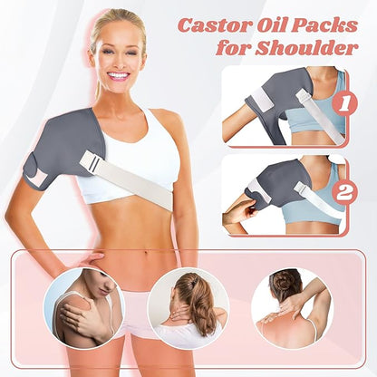 12 Pcs Castor Oil Pack Wrap-Grey, Castor Oil Pack Organic Cotton for Knees Shoulder Hands Neck Waist Chest and Feet, Adjustable Compress Pads for Entire Body