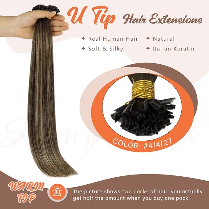 Sunny Hair U Tip Hair Extensions Human Hair 16inch Ktip Human Hair Extensions Dark Brown Balayage Blonde Utip Hair Extensions Human Hair for Party 50g
