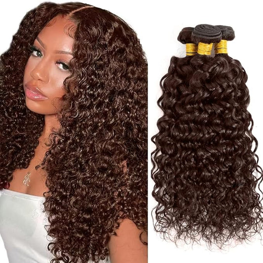Color 4 Water Wave Bundles Human Hair Dark Brown Bundle 20 20 20 Inch Niegmeag Virgin Remy Hair Extensions Color 4 Wet and Wavy Human Hair Bundles