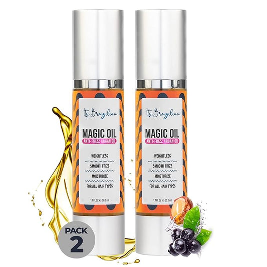 IT'S BRAZILIAN - 2 Pack 100% Pure Organic Argan Oil 1.7Floz -Hair Care Treatment Dry, Damaged & Anti-Frizz -Nourishment & Moisturizing Formula -All Hair - Hair Growth Products, Renewing, Strengthening