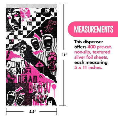 Colortrak Punk Pop-up Foil W/Dispenser (400 Count), Pre-cut Sheets, Non-Slip Embossed Texture, 5" x 11" Sheets for Hair Foil Coloring and Highlighting Sheet Applications