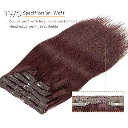 Caliee Clip in Hair Extensions Real Human Hair Burgundy Wine Red Color Double Weft Lace Invisible Silky Straight Hair Extensions Clip ins for Full Head 120 G 14 Inch