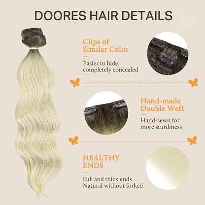 DOORES Clip in Extensions Human Hair, Light Ash Brown to Ash Blonde 18 Inch 150g 9pcs, Clip-in Hair Extensions Real Human Hair Natural Remy Straight Thick Hair Extensions
