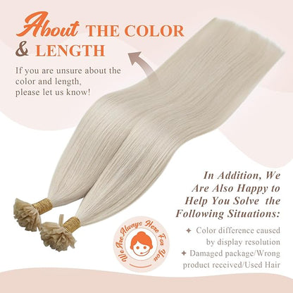 Sunny Hair White Color U tip Hair Extensions Human Hair 24inch U Tip Hair Extensions Human Hair Platinum Blonde Ktips Human Hair Extensions Add Hair Length 50g