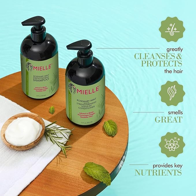Mielle Men's Grooming Bundle Rosemary Mint - 5-Piece Complete Routine - Biotin-Infused Shampoo, Conditioner, Scalp & Hair Oils, Hair Quenching Pomade