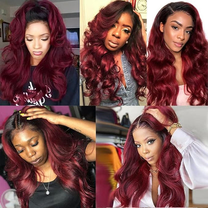 Ombre Bundles Human Hair Burgundy Body Wave Bundles 16 18 20 Inch Niegmeag Unprocessed Brazilian Virgin Remy Hair Extensions Double Weft Hair Weave