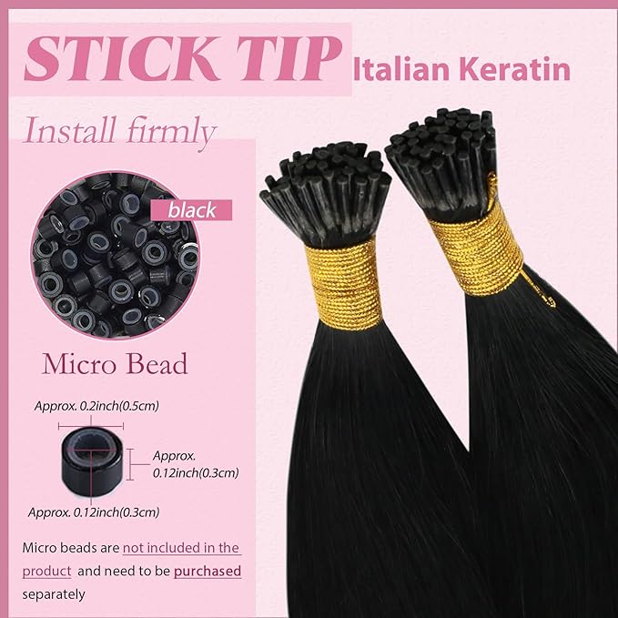 YoungSee I Tips Hair Extensions Real Human Hair Black Itip Hair Extensions Real Human Hair Jet Black 14 Inch 50g Tip Hair Extension for Short Hair Easy to Wear 80s Remy Human Hair
