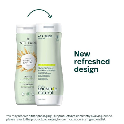 ATTITUDE Hair Shampoo for Sensitive Dry Scalp, EWG Verified, Soothing Oat, Dry and Damaged Hair, Naturally Derived Ingredients, Vegan and Plant-Based, Nourishing, Avocado Oil, 16 Fl Oz (Pack of 6)
