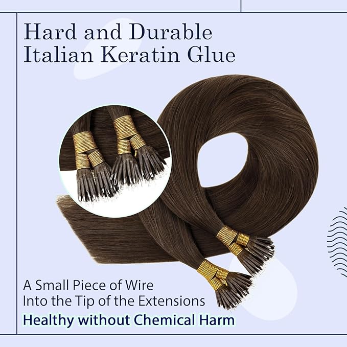 RUNATURE Nano Bead Human Hair Extensions Brown Silky Nano Link Hair Extensions Cold Fusion Nano Ring Hair Extensions Real Human Hair Nano Beads Remy Nano Hair Extensions 20 Inch 50 Gram 50 Strands