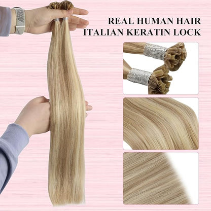 YoungSee U Tip Hair Extensions Highlight Golden Blonde and Medium Blonde U Tips Extensions Human Hair 16In 1G/S 50G