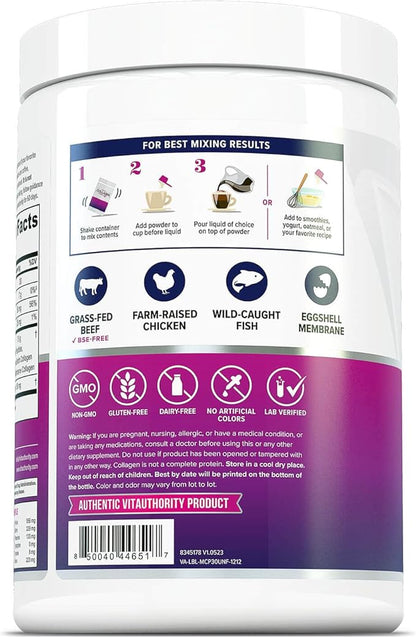 Multi Collagen Peptides Powder for Women - Hydrolyzed Unflavored Collagen Powder for Women with Types I II III V & X Plus Vitamin C & Hyaluronic Acid for Beautiful Hair Skin and Nails - 40 Servings