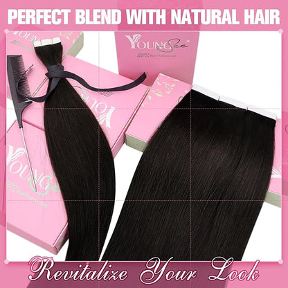 YoungSee Tape in Hair Extensions Real Human Hair Dark Brown Tape Extensions Human Hair Brown 22In Tape in Human Hair Extensions Darkest Brown 20pcs Double Sided Tape on Hair Extensions Human Hair 50g
