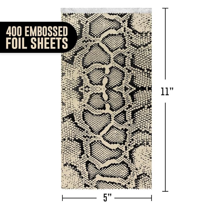 Colortrak Python Pop-up Foil W/Dispenser (400 Count), Pre-cut Sheets, Non-Slip Embossed Texture, 5" x 11" Sheets for Hair Foil Coloring and Highlighting Sheet Applications