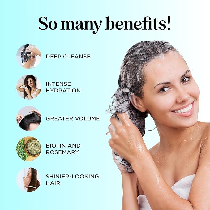 Rosemary Biotin Shampoo and Conditioner Set - Volumizing Shampoo and Conditioner for Thinning Hair for Women & Men with Nourishing B Vitamins - Color Safe Sulfate Paraben & Silicone Free (16 Fl Oz)
