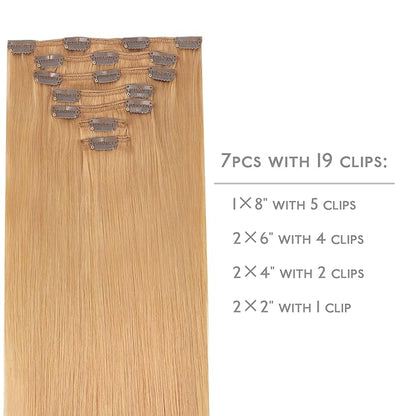 WENNALIFE Clip in Hair Extensions Real Human Hair, 24 Inch 120g 7pcs Human Hair Extensions Clip In Human Hair, Strawberry Blonde Hair Extensions Clip In Real Hair Coloured Remy Human Hair Extensions