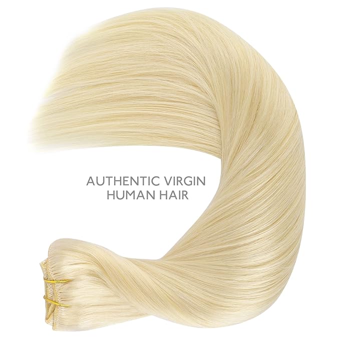 WENNALIFE Clip in Hair Extensions, 150g 14 Inch 9pcs Bleach Blonde Human Hair Extensions Thicker Clip in Hair Extensions Real Human Hair Clip Set Double Weft