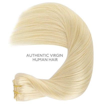 WENNALIFE Clip in Hair Extensions, 150g 14 Inch 9pcs Bleach Blonde Human Hair Extensions Thicker Clip in Hair Extensions Real Human Hair Clip Set Double Weft