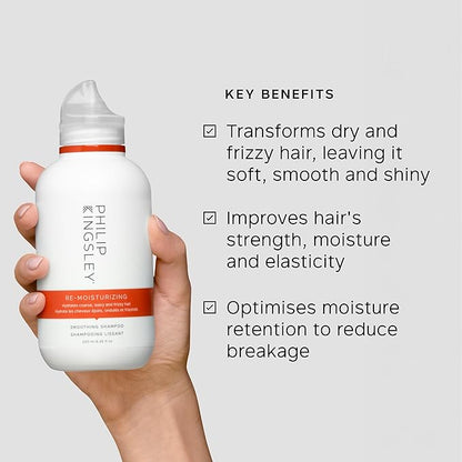 PHILIP KINGSLEY | Re-Moisturizing Smoothing Shampoo | For Curly, Frizzy, Wavy, Dry, Coarse Hair Types | Hydrating Shampoo that Re-Moisturizes and Smooths Hair | 8.4oz