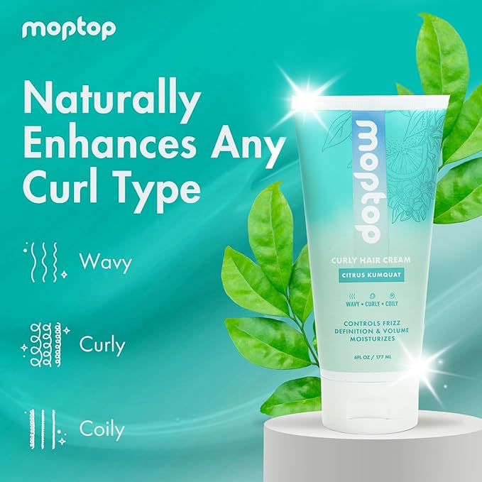 MopTop Curl Cream - Moisturizing Curl Activator for Frizz Control & Volume, Curl Styling Cream for Wavy, Curly & Coily Hair, Made with Junk-Free Natural Ingredients (Citrus Kumquat Fragrance, 2.5oz)