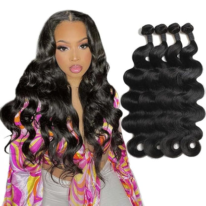 Body Wave Human Hair 4 Bundles (16 18 20 22) Unprocessed Brazilian Virgin Human Hair Extensions Brazilian Body Wave Weave Bundles Soft and Silky Natural Black Wavy Hair Quick Weave Bundle for Women
