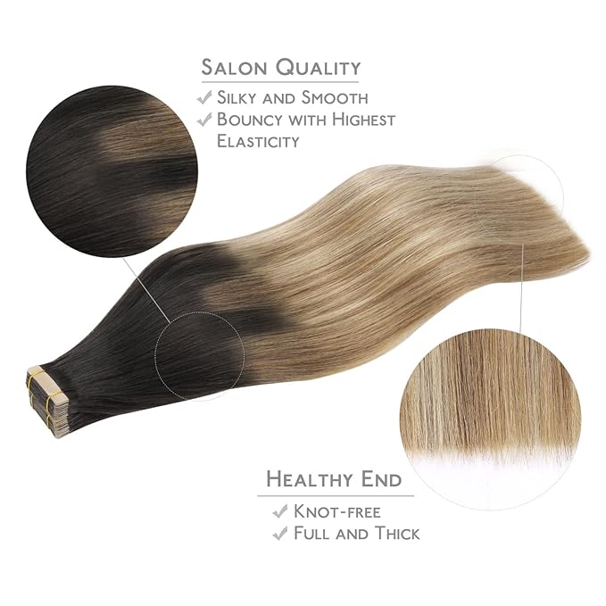 WENNALIFE Tape in Hair Extensions, 22 Inch 50g Dark Brown to Chestnut Brown and Dirty Blonde Remy Human Hair, 20pcs Coloured Tape Extensions