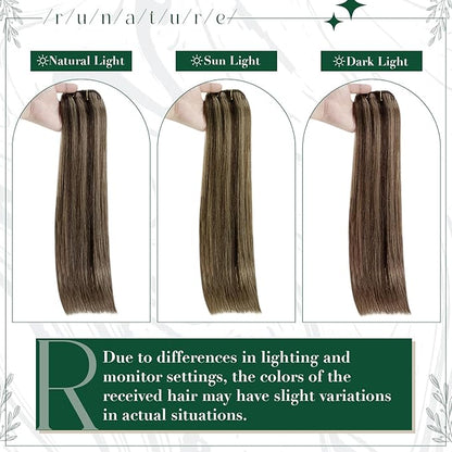 RUNATURE Clip in Hair Extensions Real Human Hair, Brown Clip in Extensions with Highlights, Remy Naural Hair for Women Silky Straight 10 Inch 50g 3pcs #2P8A Dark Brown Mix Light Brown