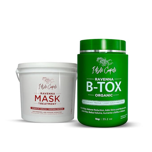 Ravenna B-tox Organic Kit - Hair B-tox Treatment (35.2 Fl Oz) Formaldehyde-Free + Hair Mask for Damaged Hair (52.9 fl oz) - Straightening, Intense Shine & Moisture for All Hair Types