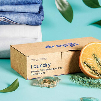 Dropps Odor & Stain Biobased Power Laundry Detergent Pods, Crisp Breeze (140 Pods) - HE Compatible Laundry Pods for Fresh Clothes - Laundry Soap Supplies & Recyclable Paperboard Packaging