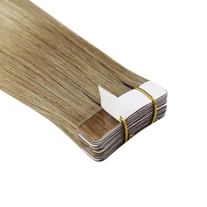 YoungSee Tape in Human Hair Extensions Balayage Tape ins Hair Extensions Ombre Golden Brown to Blonde Real Hair Tape in Extensions Human Hair 18 Inch 20pcs 50g Invisible Hair Extensions Human Hair