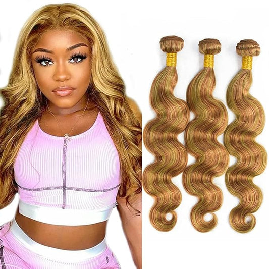 2730 Blonde Body Wave Bundles Human Hair Ombre Honey Blonde Bundles 14 16 18 Inch Unprocessed Brazilian Virgin Remy Hair Extensions Silky Soft 3 Highlight Bundles Hair Weave