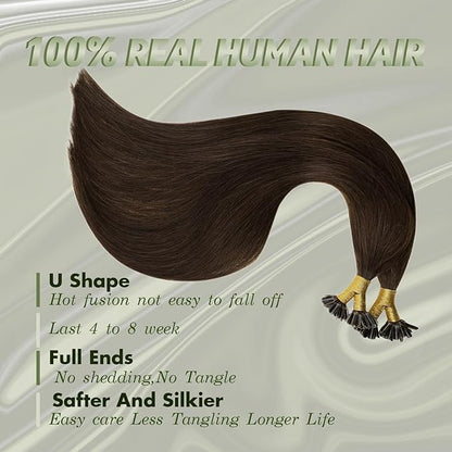 RUNATURE Dark Brown Ktip Human Hair Extensions Dark Brown Hot Fusion Hair Extensions Natural Human Hair U Tip Extensions Silky Utip Hair Extensions Full Ends K Tip Extensions Natural 14 Inch 50g 50s