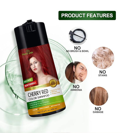 Herbishh Color Shampoo and Conditioner for Gray Hair - Enriched Dye Formula, Long-Lasting & DIY (Cherry Red)