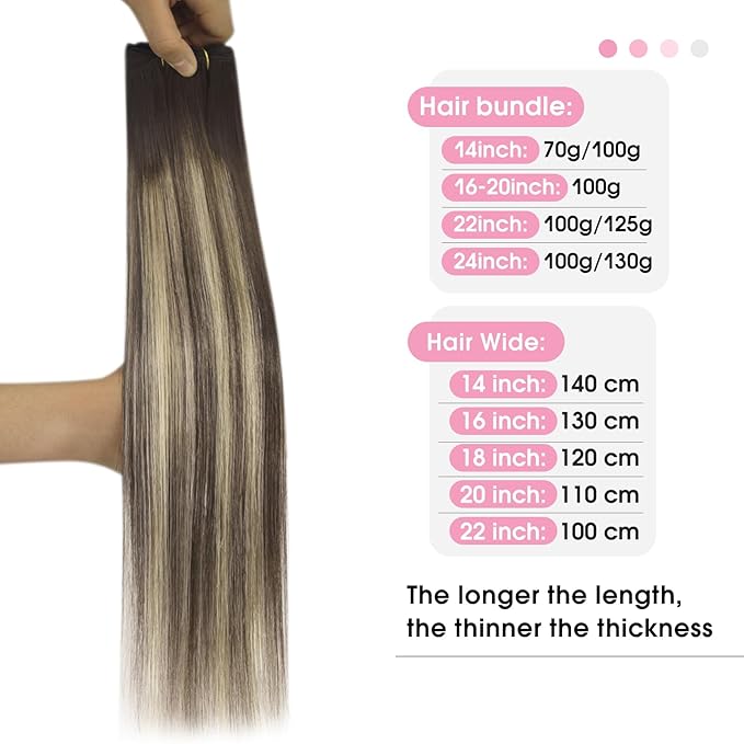 YoungSee Sew in Balayage Weft Real Human Hair Extensions Chocolate Brown with Ash Blonde Balayage 16Inch 100G